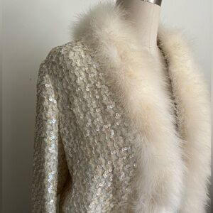 Prestine Ivory Sequine Feather Cocktail Jacket S/M